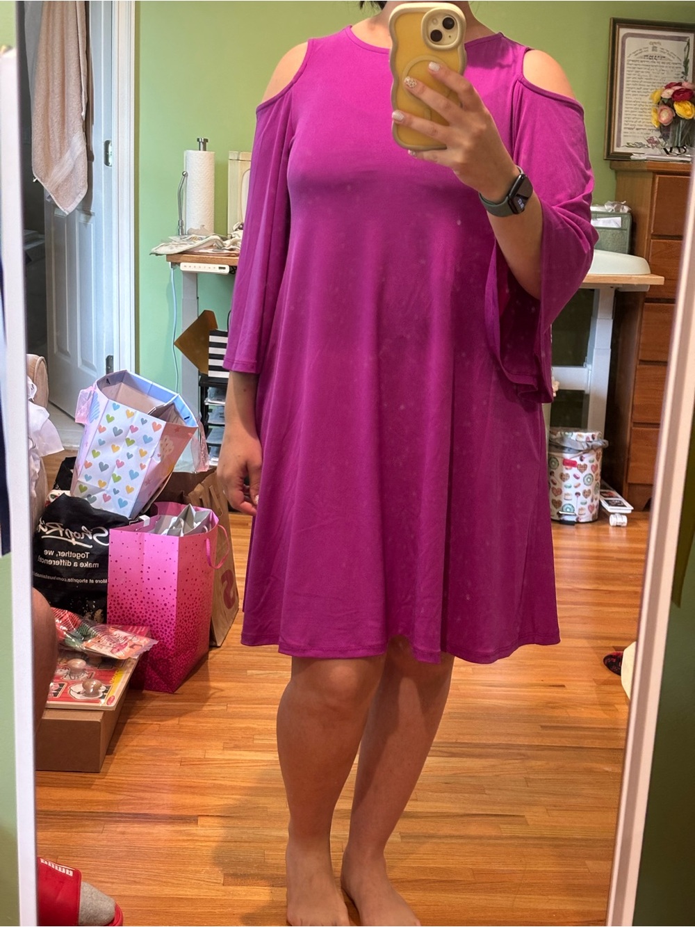 Magenta Cold-Shoulder Swing Dress